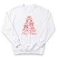 A white sweatshirt with a red Christmas tree design and the text "Merry Christmas" printed on it.