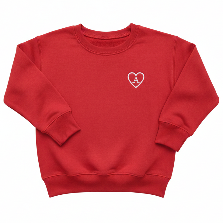 Personalized Initial Heart Kids' Sweater | Custom Embroidery Cuff 300