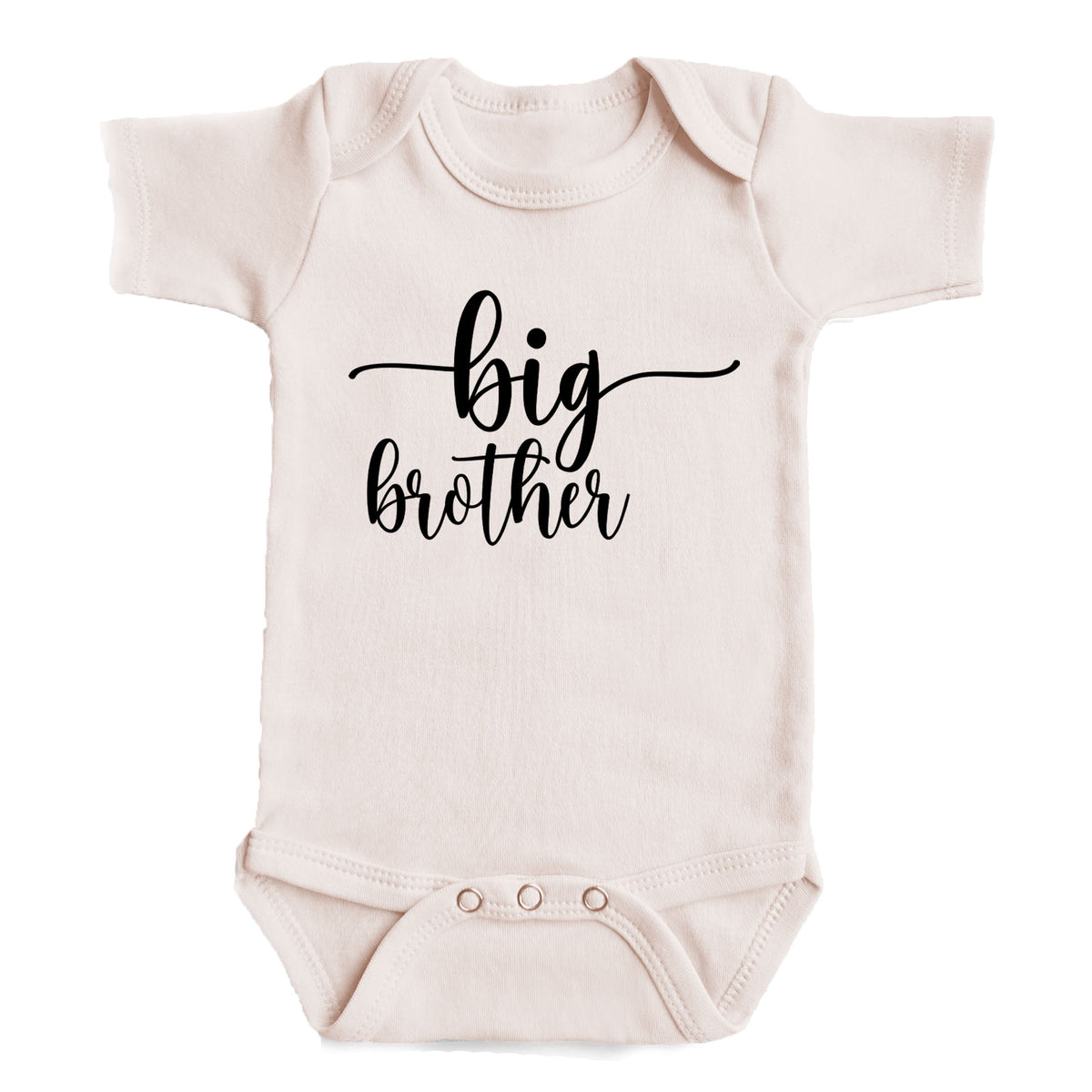 A baby onesie with the text "big brother" printed on it.