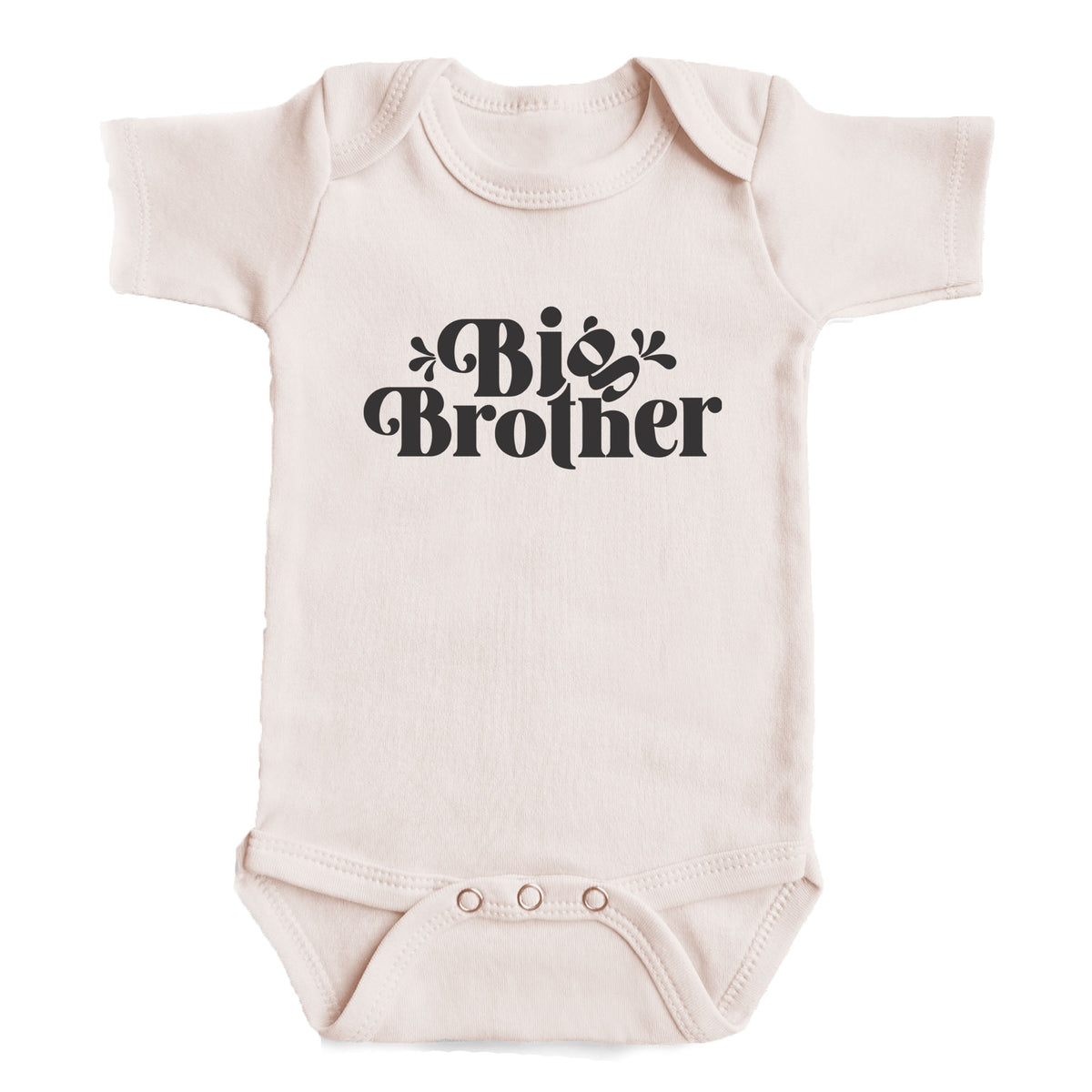 A baby onesie with the text "Big Brother" printed on it.