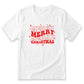 A white t-shirt with a red and white graphic design that says "MERRY MERRY CHRISTMAS" in a stylized font.