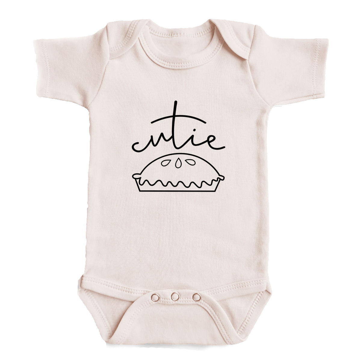 A baby onesie with a simple black and white graphic design on the front.