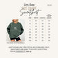 The image is a size chart for a sweatshirt, showing the measurements for different sizes.