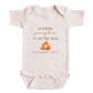 A baby onesie with the text "a little pumpkin is on the way" and an illustration of a pumpkin.