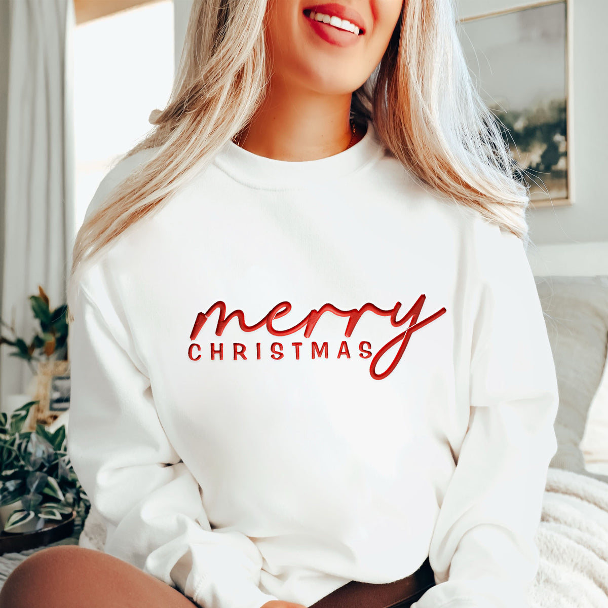 "Merry Christmas" Sweater | Custom Embroidered Holiday Crewneck H61