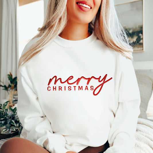 "Merry Christmas" Sweater | Custom Embroidered Holiday Crewneck H61