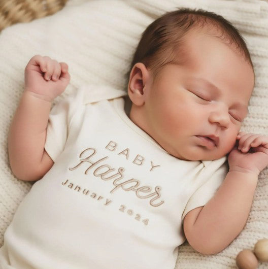Personalized Baby Name and Due Date ONESIES® | Custom Embroidery Z54